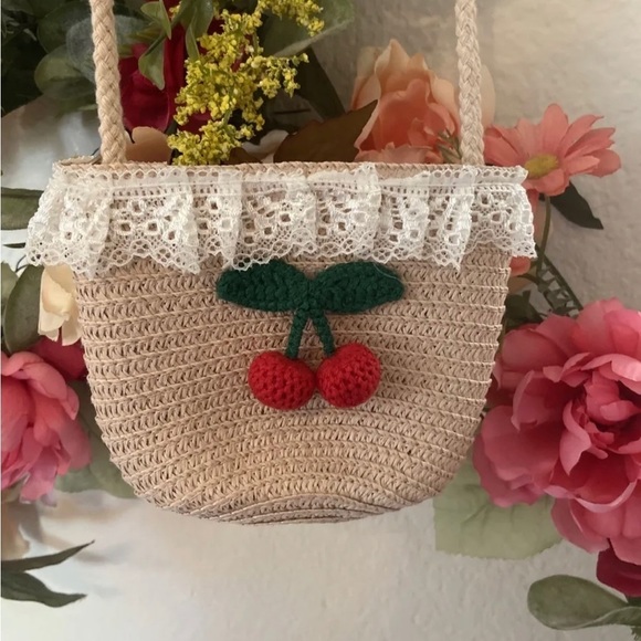 Handbags - Mini Pink Crochet Cottagecore Whimsical Cherry Purse